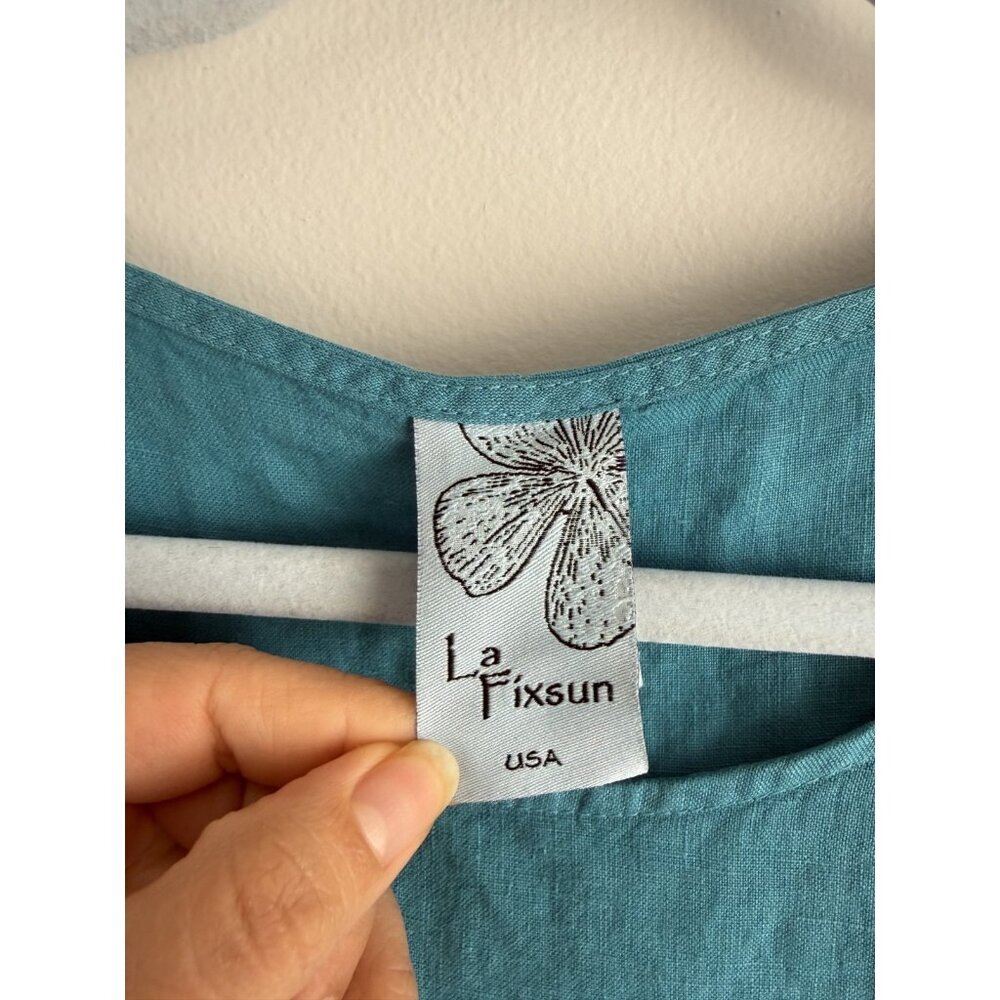 La Fixsun 100% Linen Asymmetric Half Sleeve Turquoise Top Lagenlook Coastal S - Picture 6 of 8